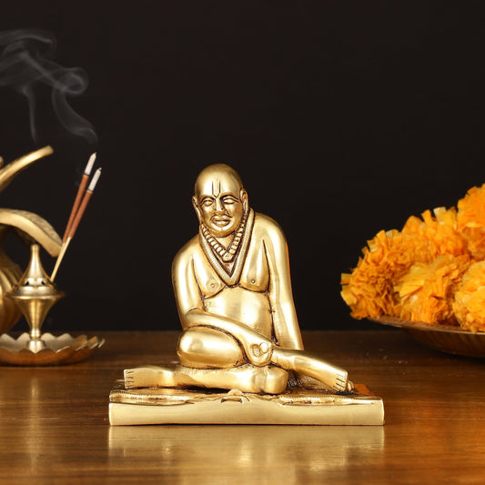 Brass Superfine Swamy Samarth Idol - 4" Divine Sculpture - Sama Homes Idol - Brass Sculpture