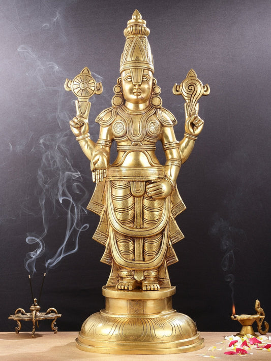 Brass Superfine Tirupati Balaji Statue - 30" - Sama Homes Idol - Brass Sculpture