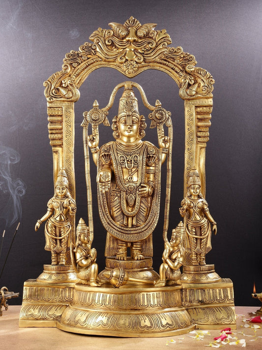 Brass Superfine Tirupati Balaji with Bhudevi Sridevi 30" - Sama Homes Idol - Brass Sculpture