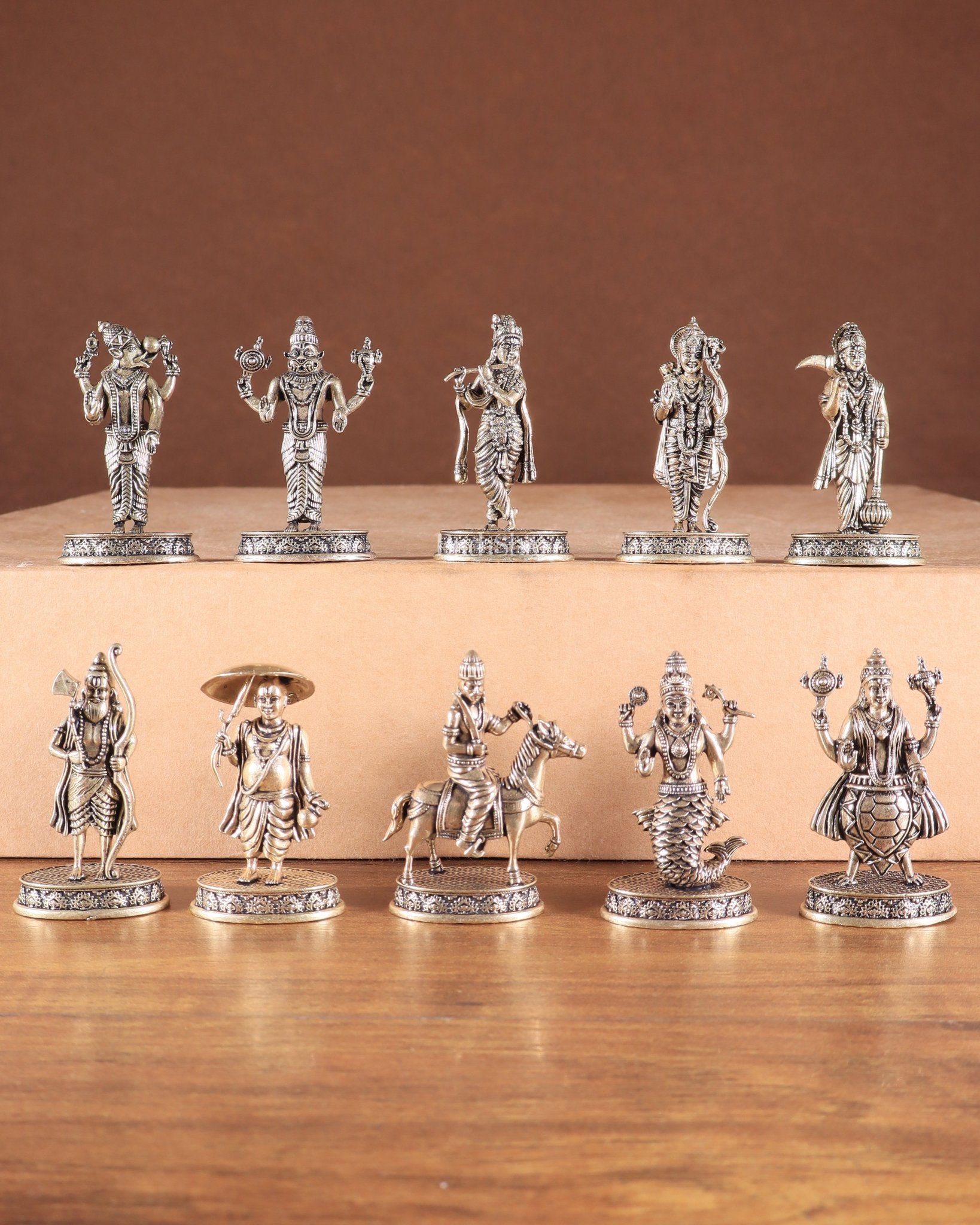Brass Superfine Vishnu Dashavatar Idols – Set of 10 | Handcrafted by Silver Artisans - Sama Homes Idol - Brass Sculpture - Eco-friendly - Sama Homes