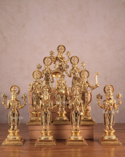 Brass Superfine Vishnu Dashavatar Set - 12 Inch Height - Sama Homes Idol - Brass Sculpture