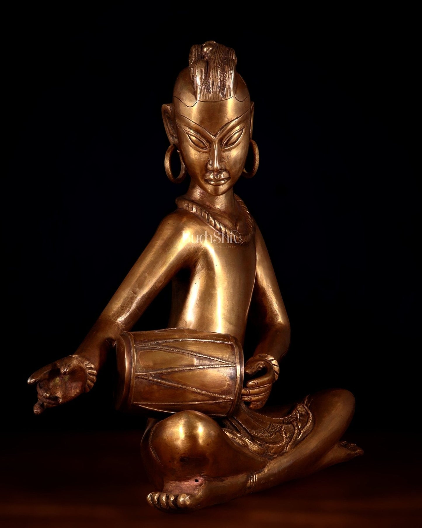 Brass Tansen Musician Statue – Dholak player 18" showpiece - Sama Homes Idol - Brass Sculpture