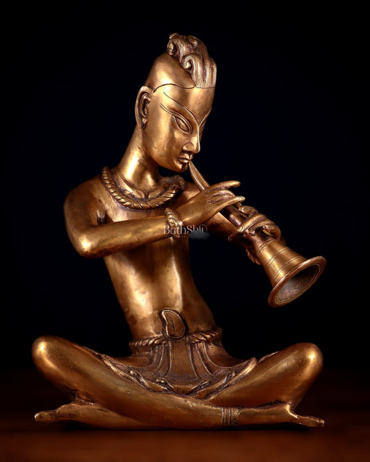 Brass Tansen Musician Statue – shehnayi player 18" showpiece - Sama Homes Idol - Brass Sculpture