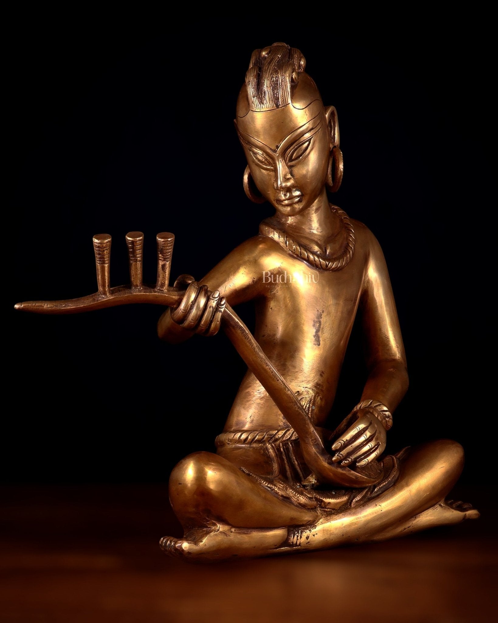 Brass Tansen Musician Statue – Sitar player 18" showpiece - Sama Homes Idol - Brass Sculpture - Eco-friendly - Sama Homes