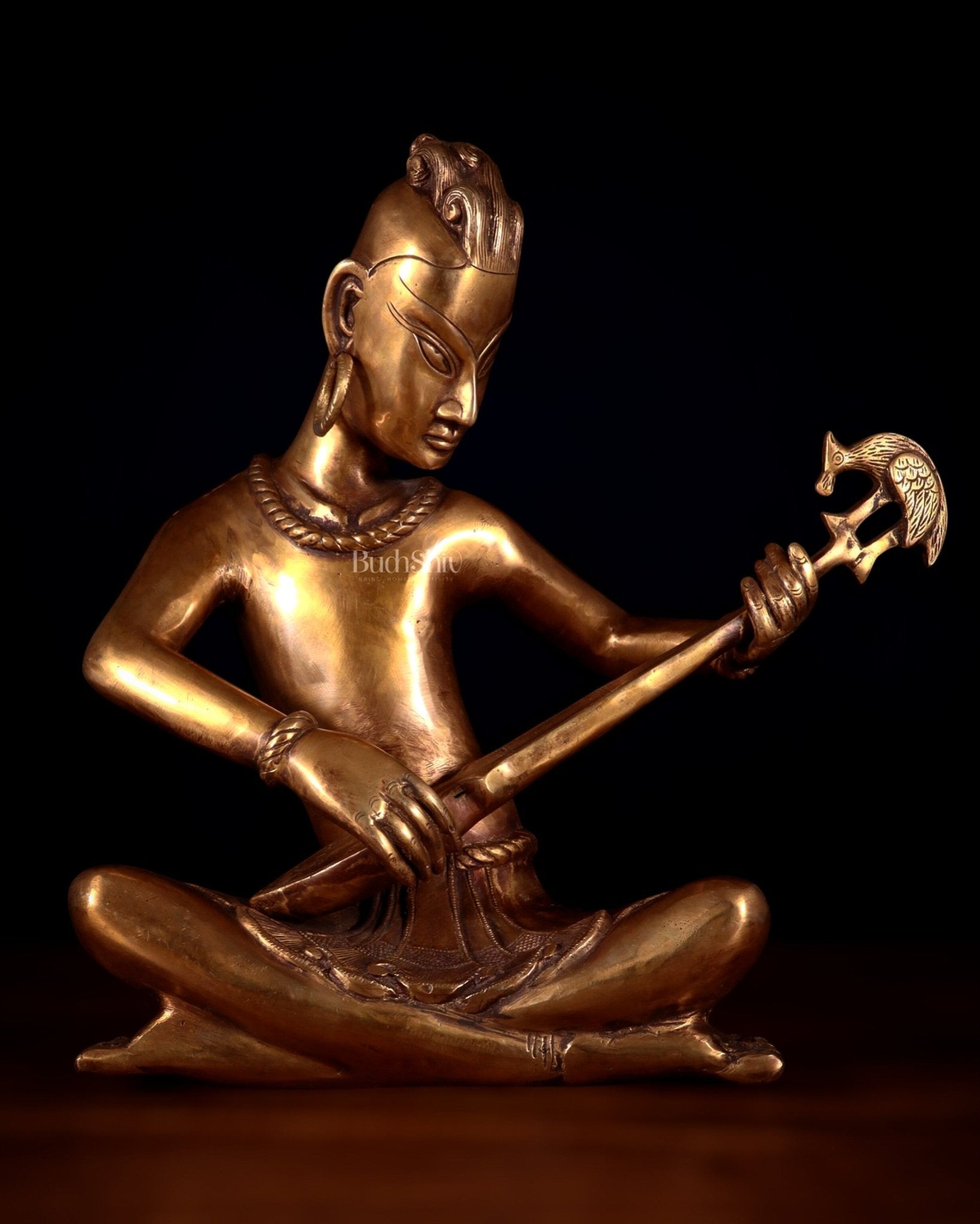 Brass Tansen Musician Statue – tanpura player 18" showpiece - Sama Homes Idol - Brass Sculpture - Eco-friendly - Sama Homes