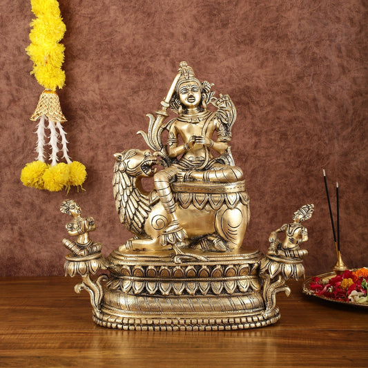 Brass Tara Devi Seated on a Lion Idol - Buddhist sculpture 16" | rare find - Sama Homes Idol - Brass Sculpture