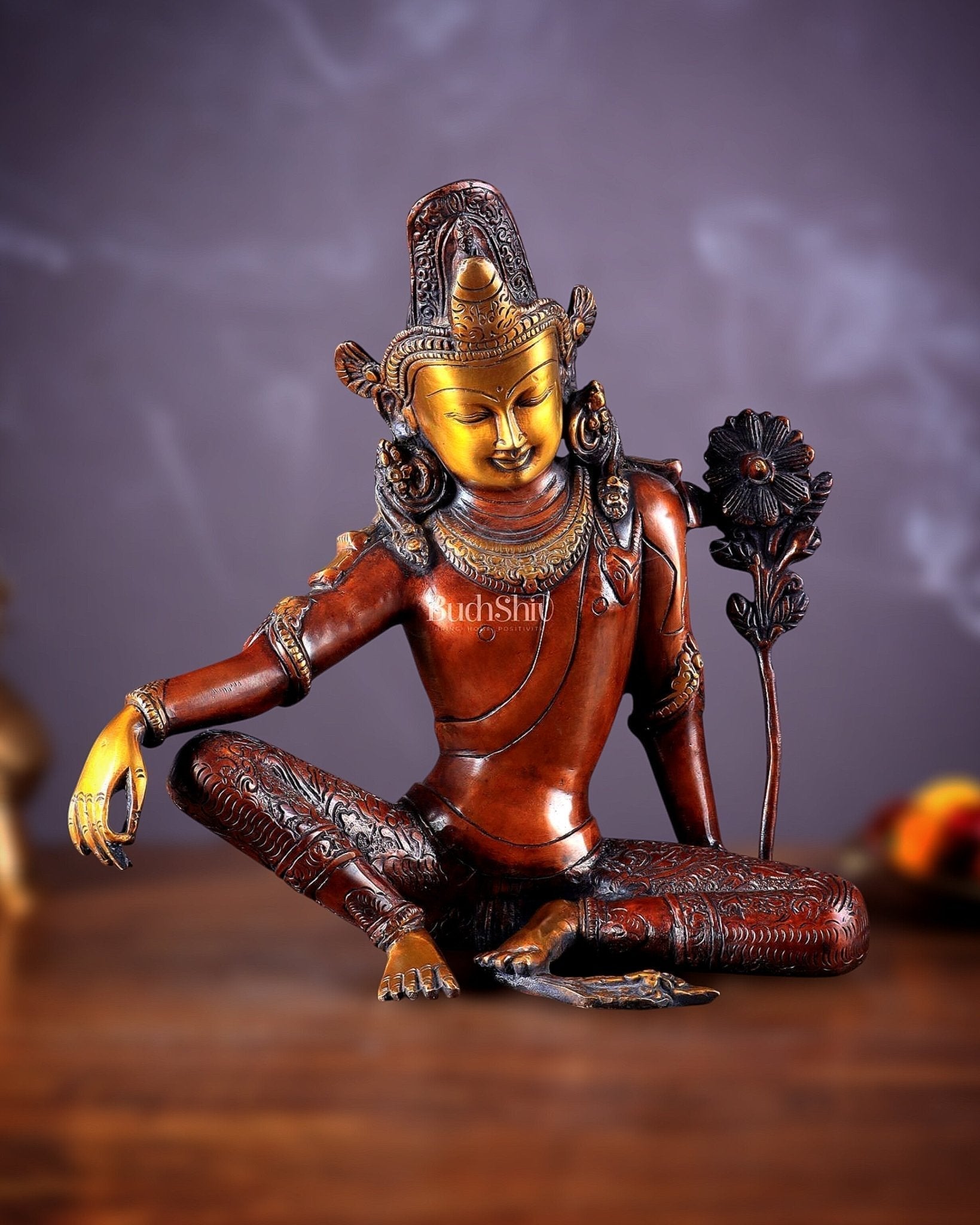 Brass Tibetan Chenrezig Statue 10.8" - Sama Homes Idol - Brass Sculpture - Eco-friendly - Sama Homes