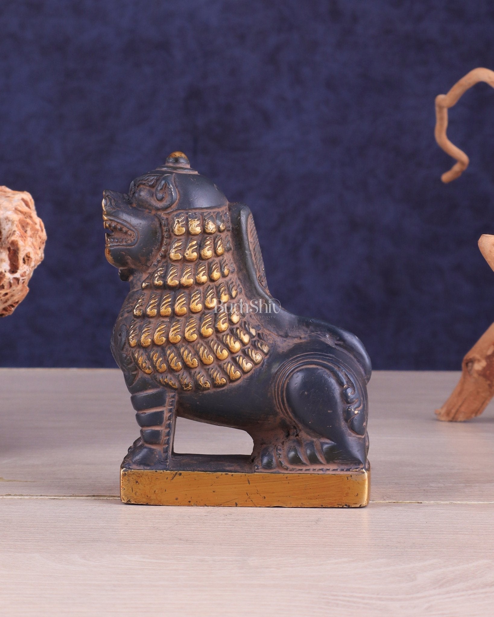Brass Tibetan Snow Lion Showpiece – Symbol of Strength and Protection sand finish - Sama Homes Idol - Brass Sculpture - Eco-friendly - Sama Homes