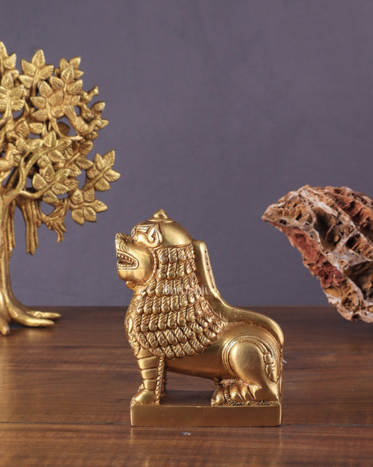 Brass Tibetan Snow Lion Showpiece – Symbol of Strength and Protection - Sama Homes Idol - Brass Sculpture