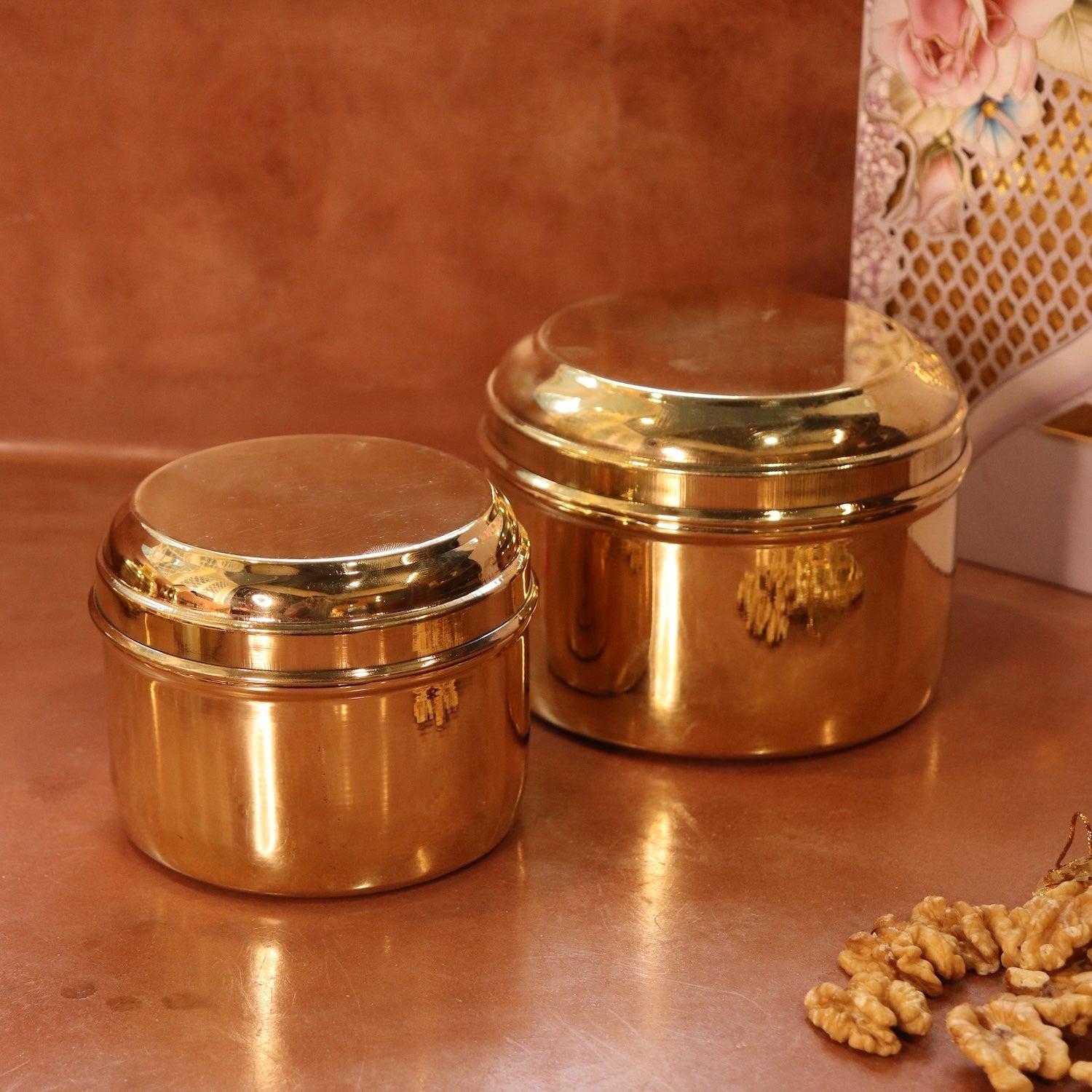 Brass Storage Tiffin Box Containers (With tin Coating) - Sama Homes - Image 2