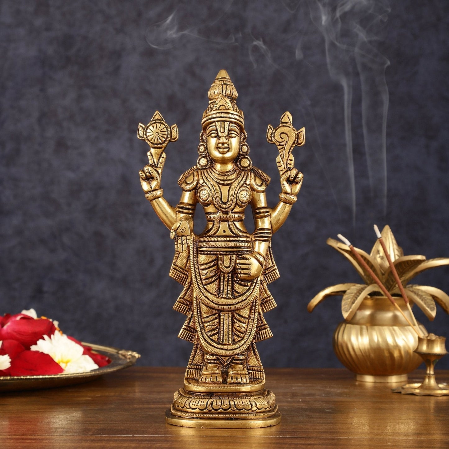Brass Tirupati Balaji lord Venkateshwara statue 9" - Sama Homes Idol - Brass Sculpture