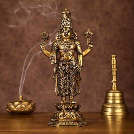 Brass Tirupati Balaji Statue | 12" Height | Divine Elegance - Sama Homes Idol - Brass Sculpture