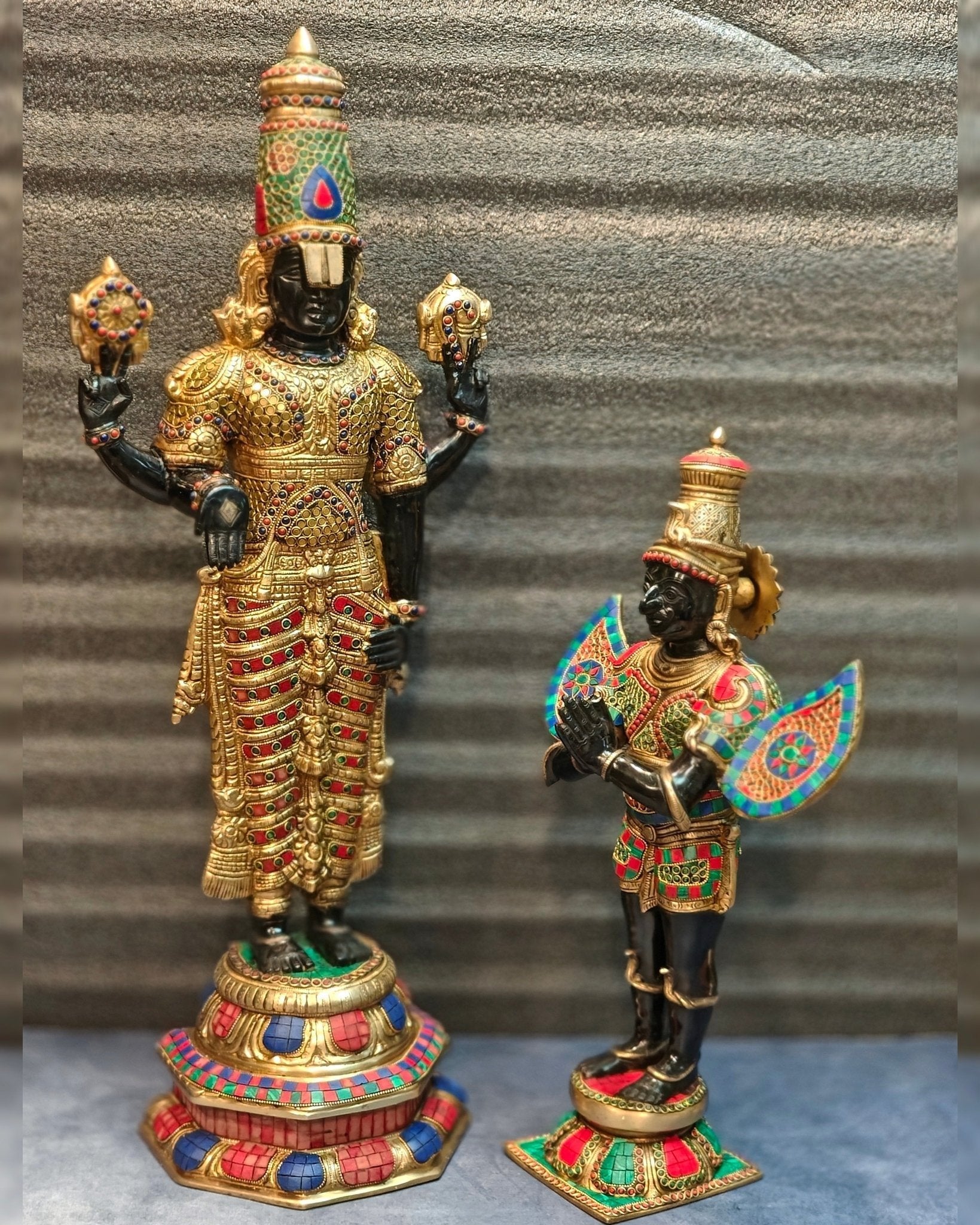 Brass Tirupati Balaji with Garuda Statue shiny Black and Golden Finish - Sama Homes Idol - Brass Sculpture - Eco-friendly - Sama Homes