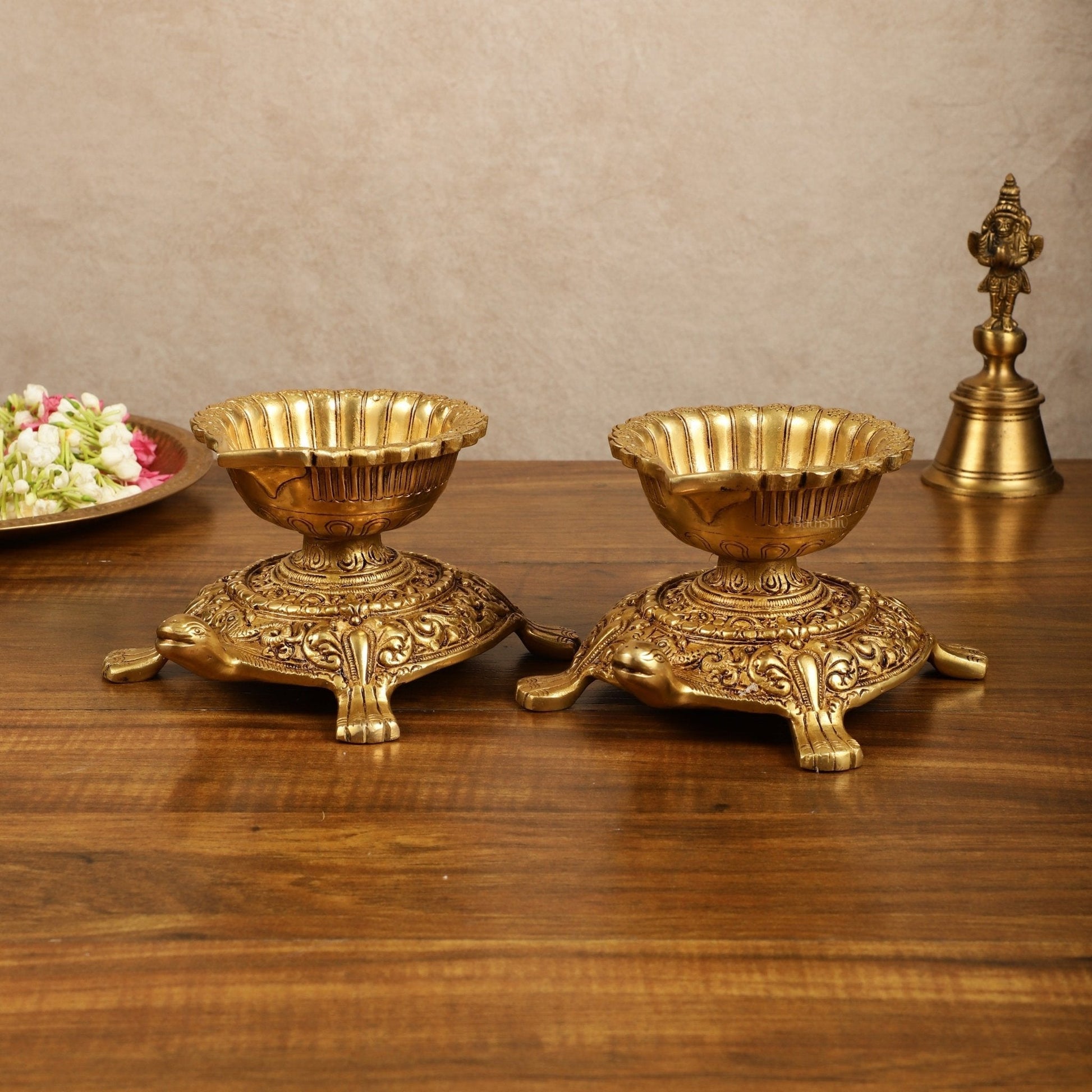 Brass Tortoise Diya Lamp 6 inch - Eco-friendly - Sama Homes