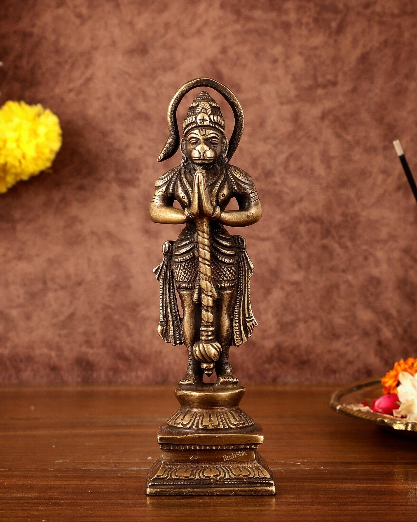 Brass Unique Hanuman Ji in Anjali Mudra Statue - 7" Tall - Sama Homes Idol - Brass Sculpture - Eco-friendly - Sama Homes