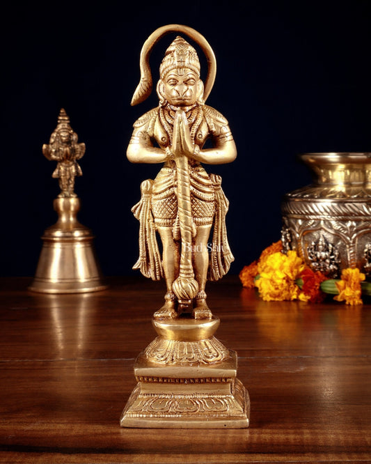 Brass Unique Hanuman Ji in Anjali Mudra Statue - 7" Tall - Sama Homes Idol - Brass Sculpture