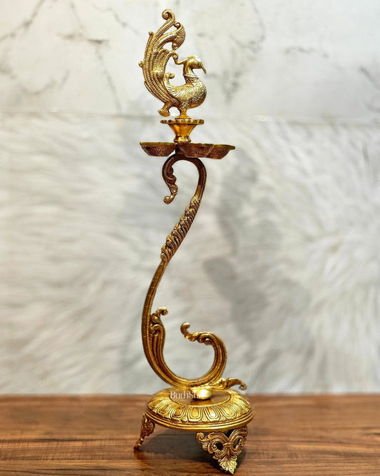 Sama Homes-brass unique peacock oil lamp vilakku 27 inch