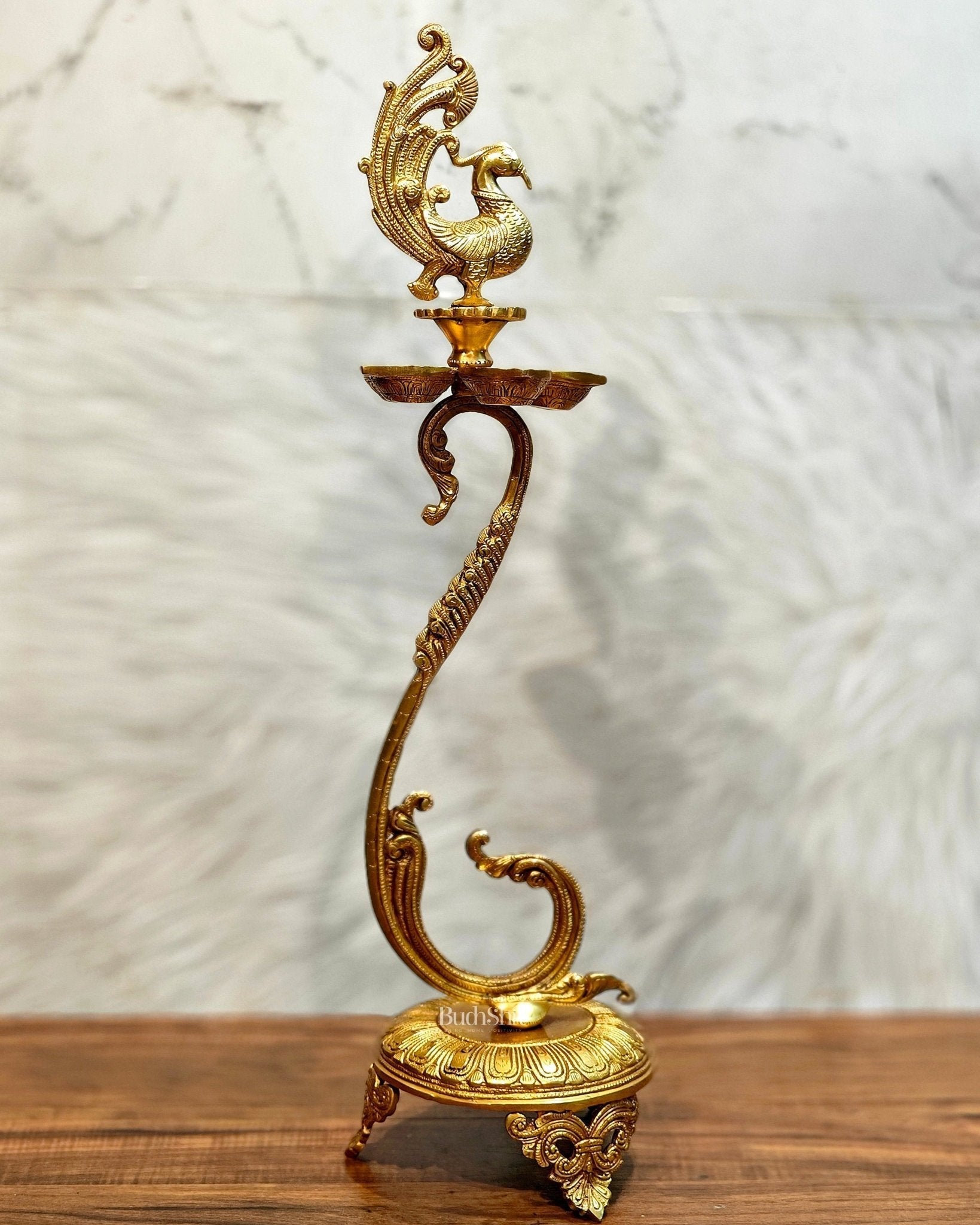 Brass unique peacock oil lamp vilakku 27 inch - Eco-friendly - Sama Homes