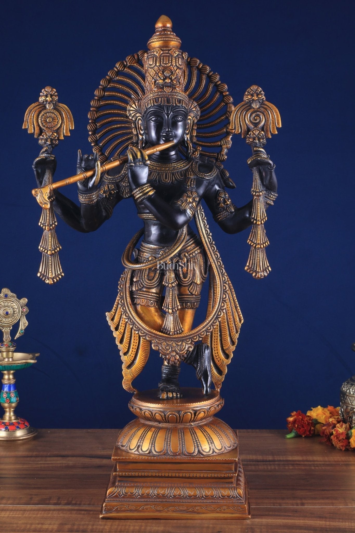 Brass Vishnu roopam Krishna Statue | Black | Height 24 Inch - Sama Homes Idol - Brass Sculpture - Eco-friendly - Sama Homes