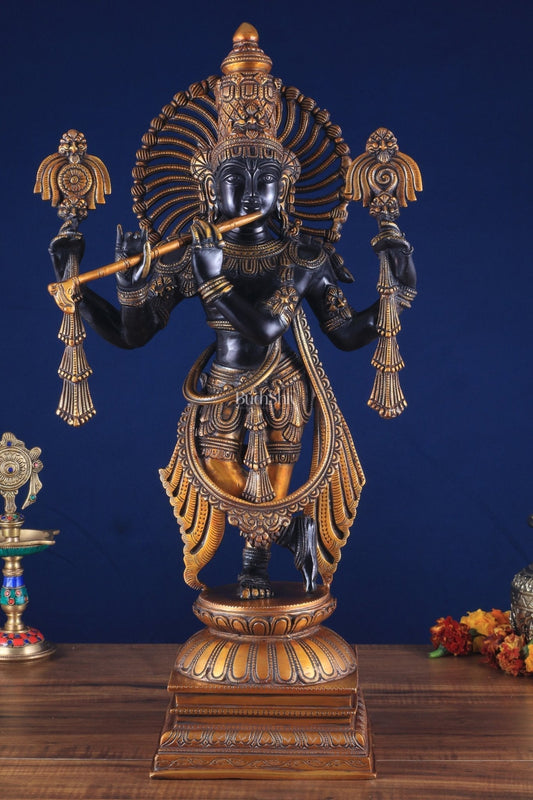 Brass Vishnu roopam Krishna Statue | Black | Height 24 Inch - Sama Homes Idol - Brass Sculpture