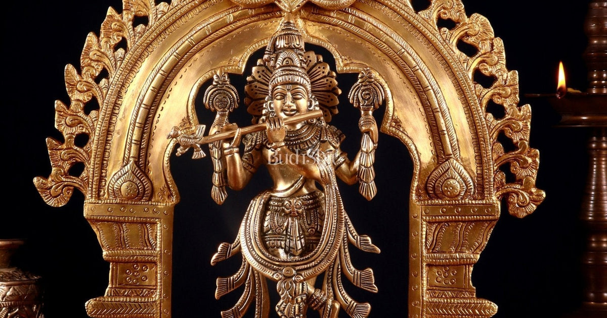Brass Vishnu Roopam Krishna Statue with Prabhavali 17 inch