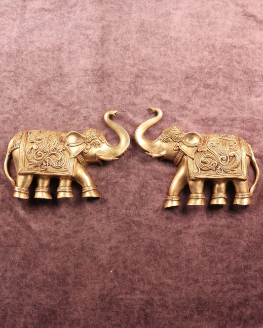 Brass Wall Hanging Elephants with Trunk Up – Pair | Elegant Home Décor 13" – Sama Homes