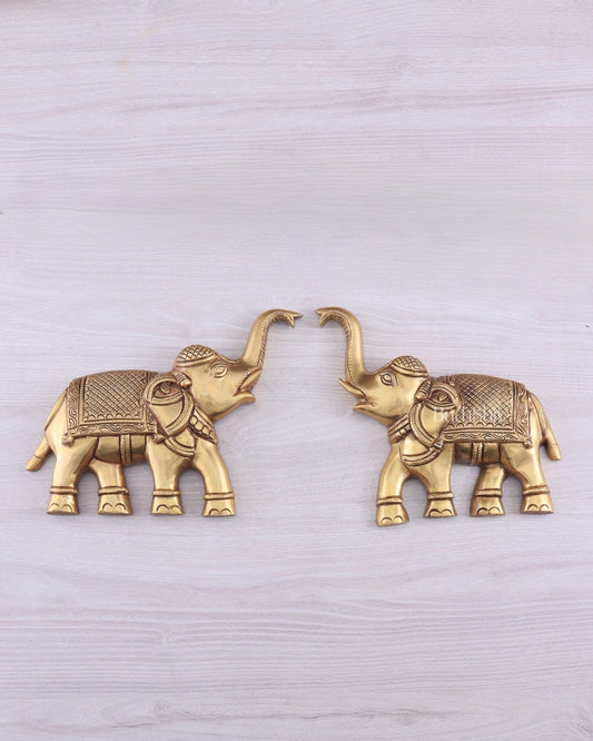 Brass Wall Hanging Elephants with Trunk Up – Pair | Elegant Home Décor 8.5" – Sama Homes