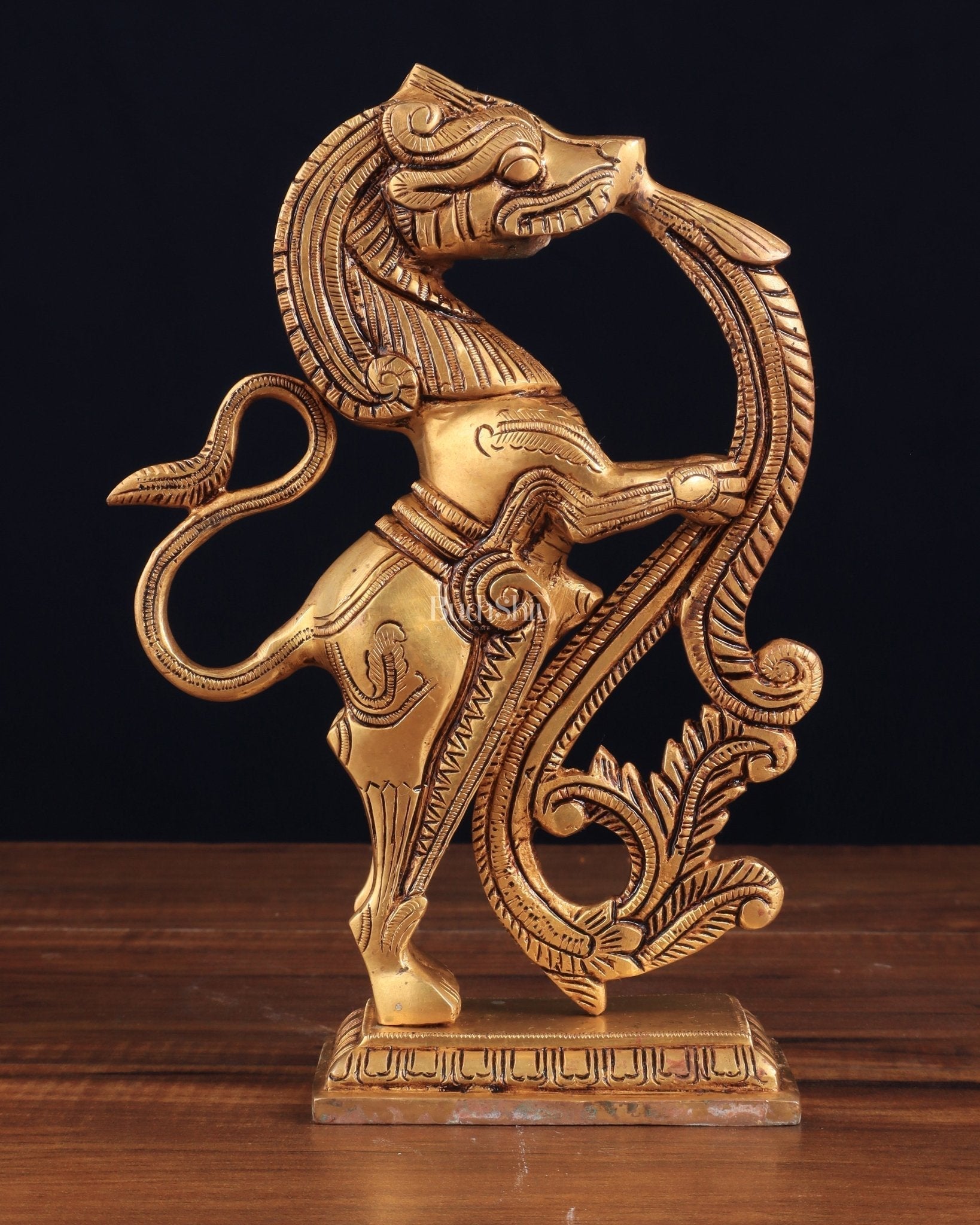 Brass Yali Table Temple Décor Showpiece – 8.5 Inch - Sama Homes Idol - Brass Sculpture - Eco-friendly - Sama Homes