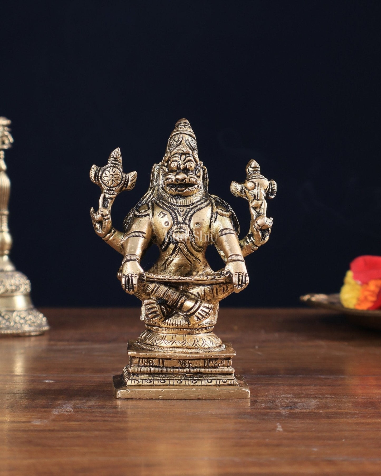 Brass Yog Narasimha Statue (Small) 4" - Sama Homes Idol - Brass Sculpture
