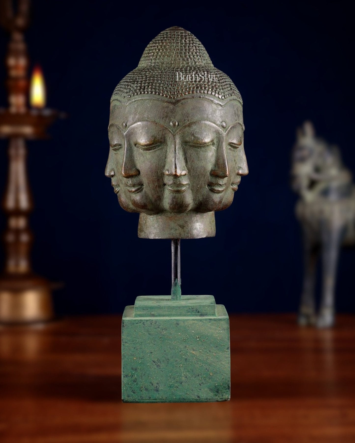 Bronze Buddha with Eight Faces – 7.63” (19.4 cm) Lost Wax Sculpture | - Sama Homes Idol - Brass Sculpture