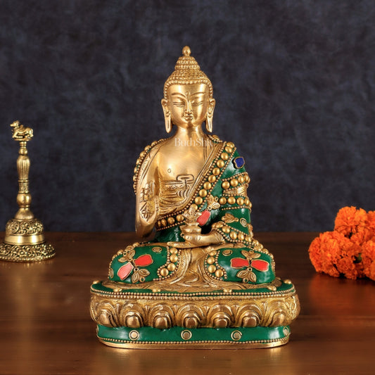Buddha Brass idol blessing Abhaya mudra 7.5" - Sama Homes Idol - Brass Sculpture