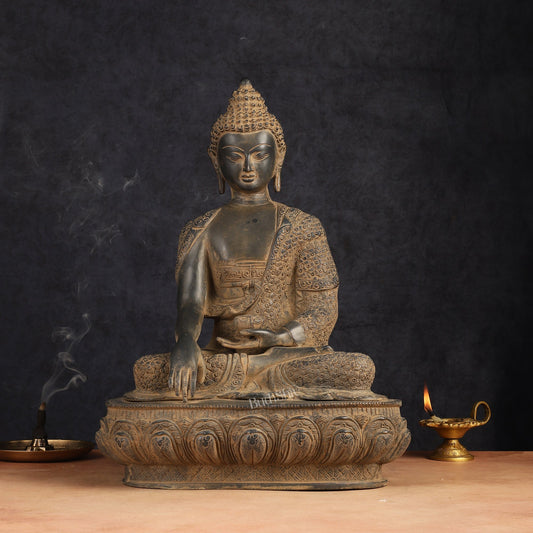 Buddha Brass Statue 16 inch Sand Finish - Sama Homes Idol - Brass Sculpture