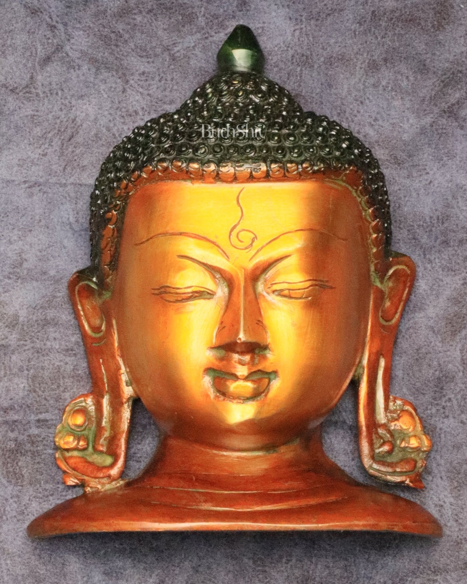 Buddha face brass wall hanging 6.5" - Sama Homes Idol - Brass Sculpture - Eco-friendly - Sama Homes