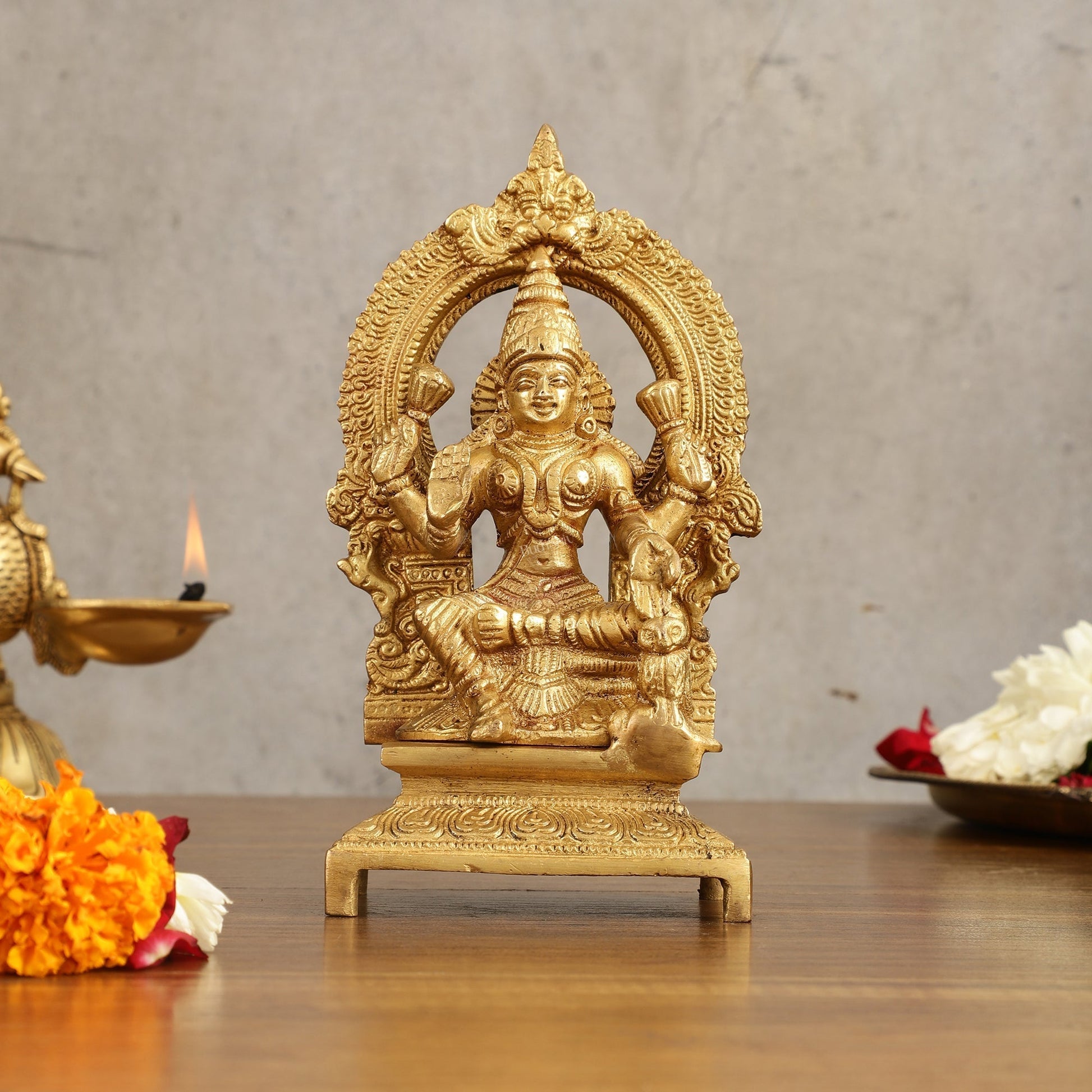 Buy Pure Brass Goddess Lakshmi Idol with Arch - 7 Inches - Sama Homes Idol - Brass Sculpture - Eco-friendly - Sama Homes