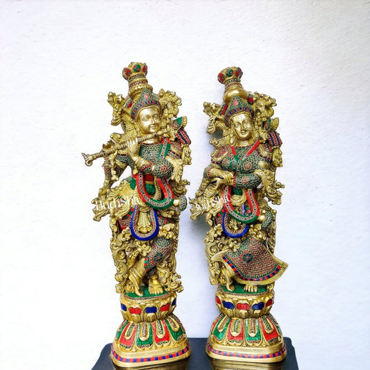 Sama Homes-radha krishna brass idols 29 inches height with double layered meenakari stonework 1