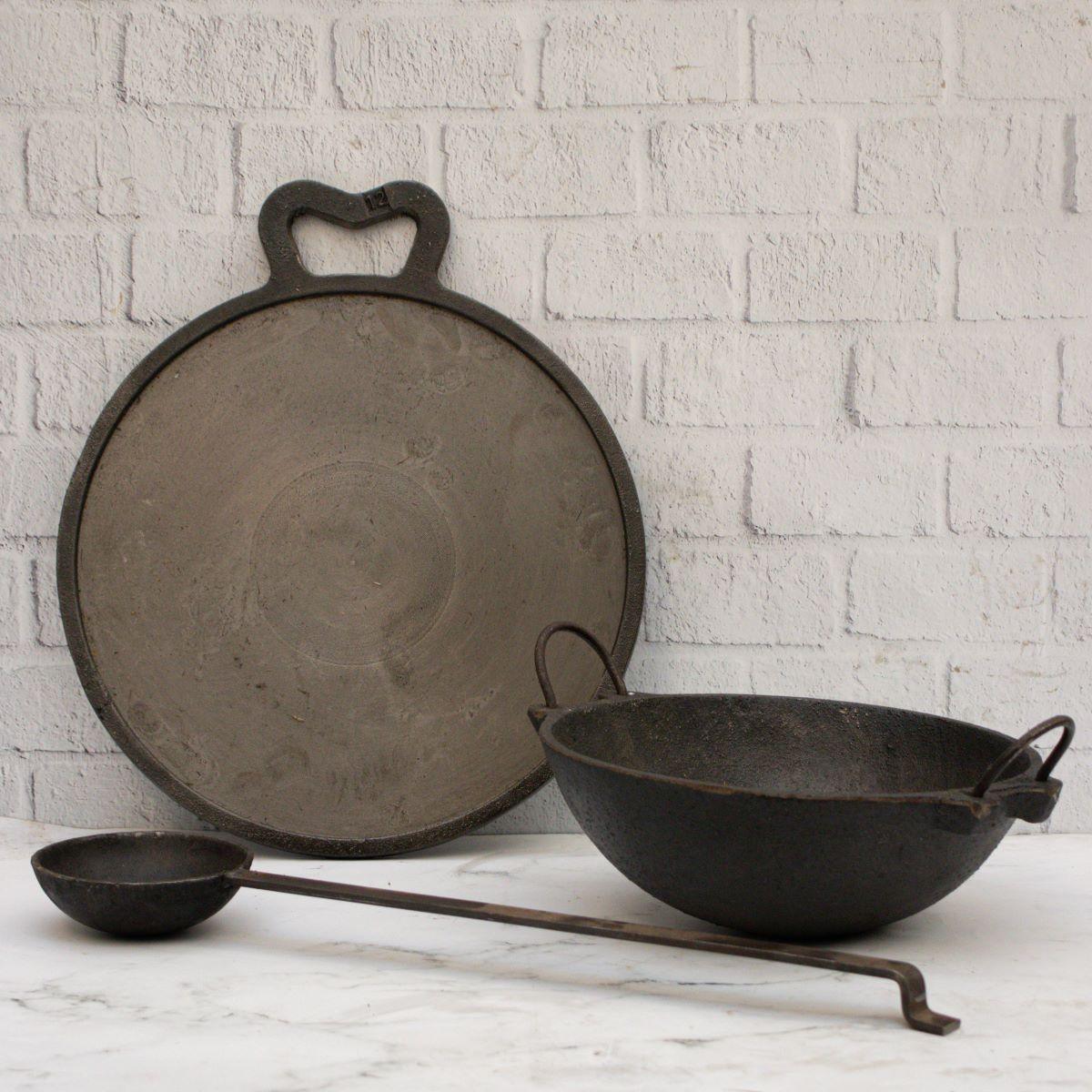 Cast iron combo: kadai, tawa, tadka ladle – Sama Homes - Eco-friendly - Sama Homes