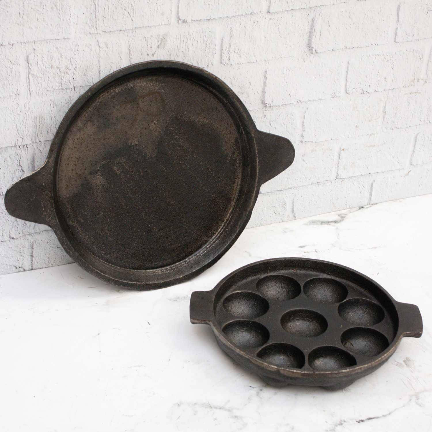 Cast Iron Combo : Kuzhipaniyaram Pan , Raised Edge Pan – Sama Homes - Eco-friendly - Sama Homes