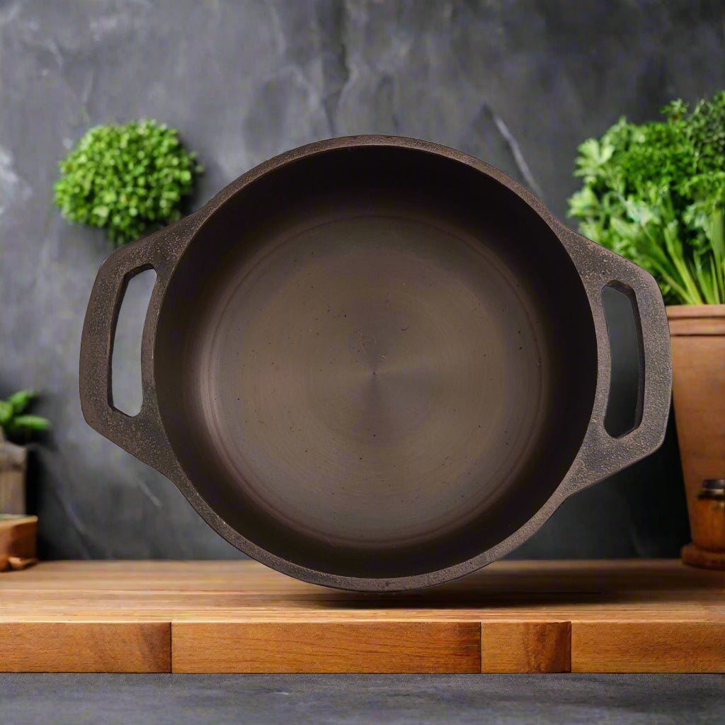 Handcrafted Cast Iron Flat Bottom Pan-Kadai – Image 2