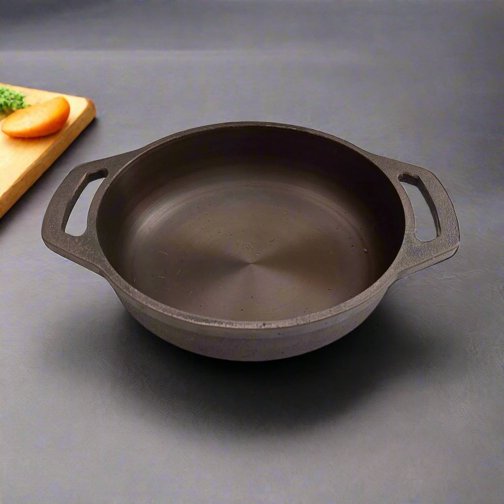 Handcrafted Cast Iron Flat Bottom Pan-Kadai – Sama Homes