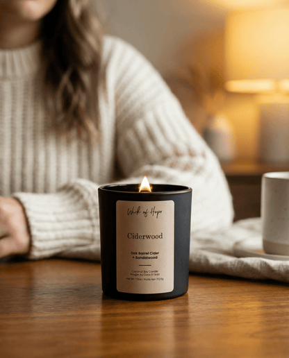 Ciderwood Candle | Oak Barrel Cider + Sandalwood by Wick of Hope - Full Size Candle (View 6)