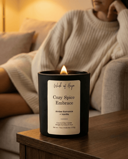 Cozy Spice Embrace Candle | Amber Romance + Vanilla by Wick of Hope - Full Size Candle (View 6)