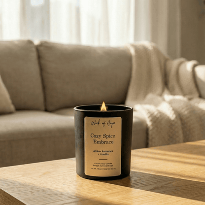 Cozy Spice Embrace Candle | Amber Romance + Vanilla by Wick of Hope - Full Size Candle (View 5)