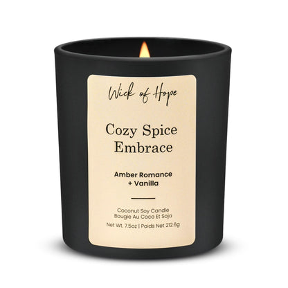 Cozy Spice Embrace Candle | Amber Romance + Vanilla by Wick of Hope - Full Size Candle