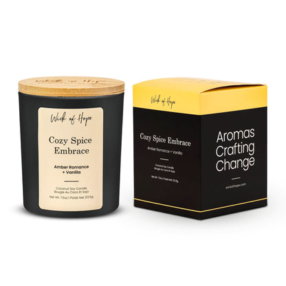 Cozy Spice Embrace Candle | Amber Romance + Vanilla by Wick of Hope - Full Size Candle (View 4)