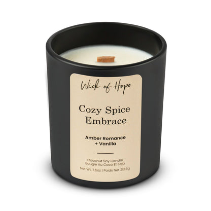 Cozy Spice Embrace Candle | Amber Romance + Vanilla by Wick of Hope - Full Size Candle (View 3)