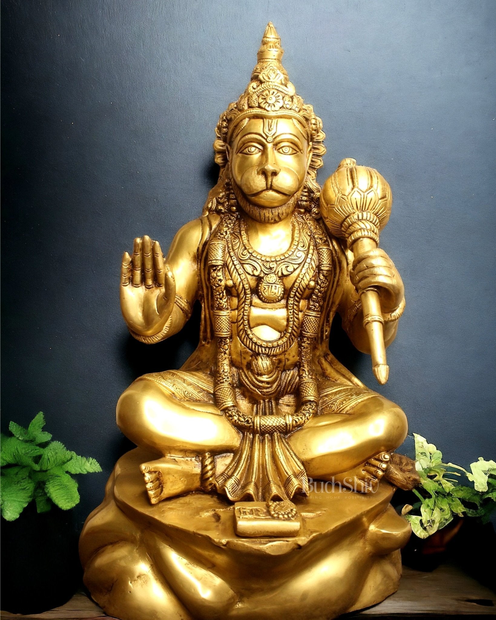 Crossed Leg Brass Hanuman Statue - 20 inch - Sama Homes Idol - Brass Sculpture - Eco-friendly - Sama Homes