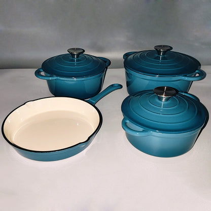 Inner White Enameled Cast-iron Cookware Household Enamel Soup Deep Stew Casserole Four-piece Set by SAMA Homes - 0 (View 9)