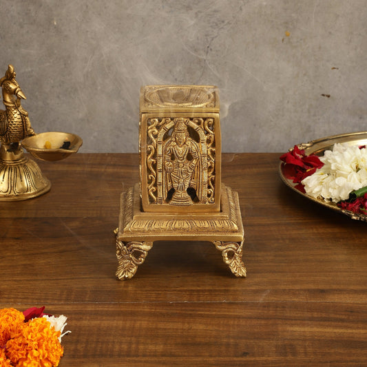 Dhoop Dhani with Shankh chakra namah design| T-Light Holder | 6.5x5x5 inch - Sama Homes Idol - Brass Sculpture