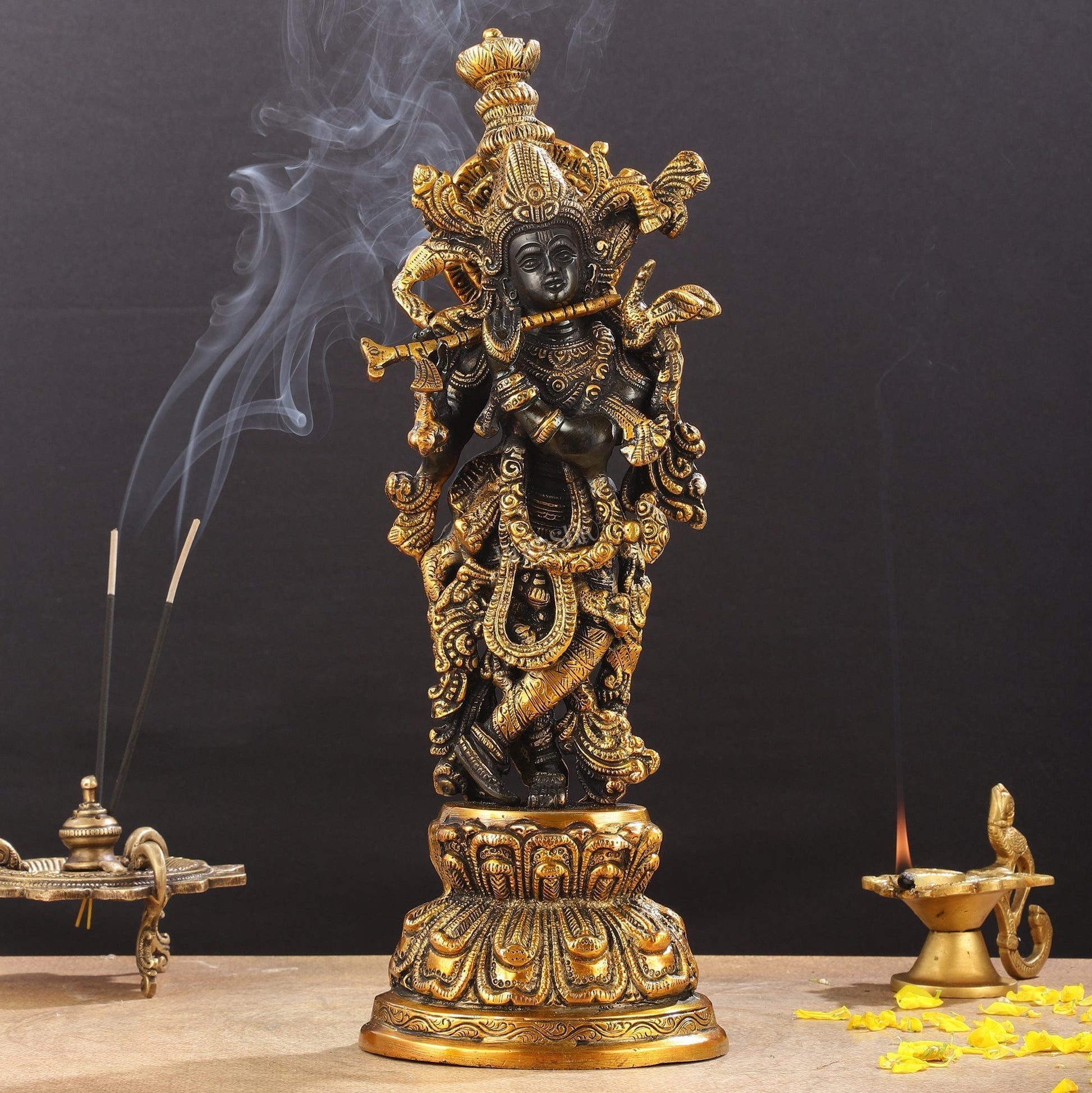 Divine 15-Inch Brass Krishna Idol - Sama Homes Idol - Brass Sculpture - Eco-friendly - Sama Homes