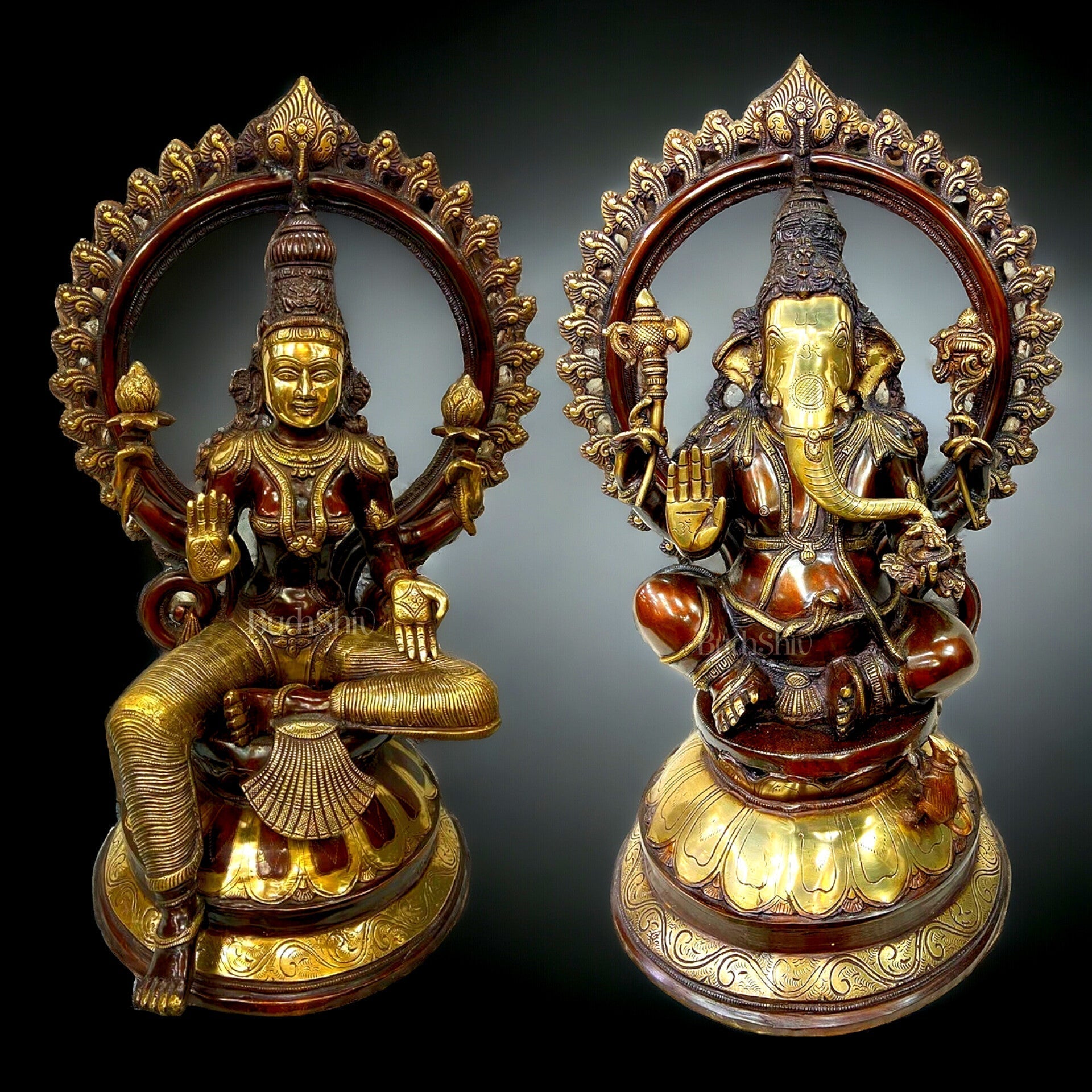 Divine Brass Ganesha and Lakshmi Statue Set 27" - Sama Homes Idol - Brass Sculpture - Eco-friendly - Sama Homes